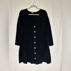 ASOS Black Button Front Tiered Smock Mini Dress - Size 16